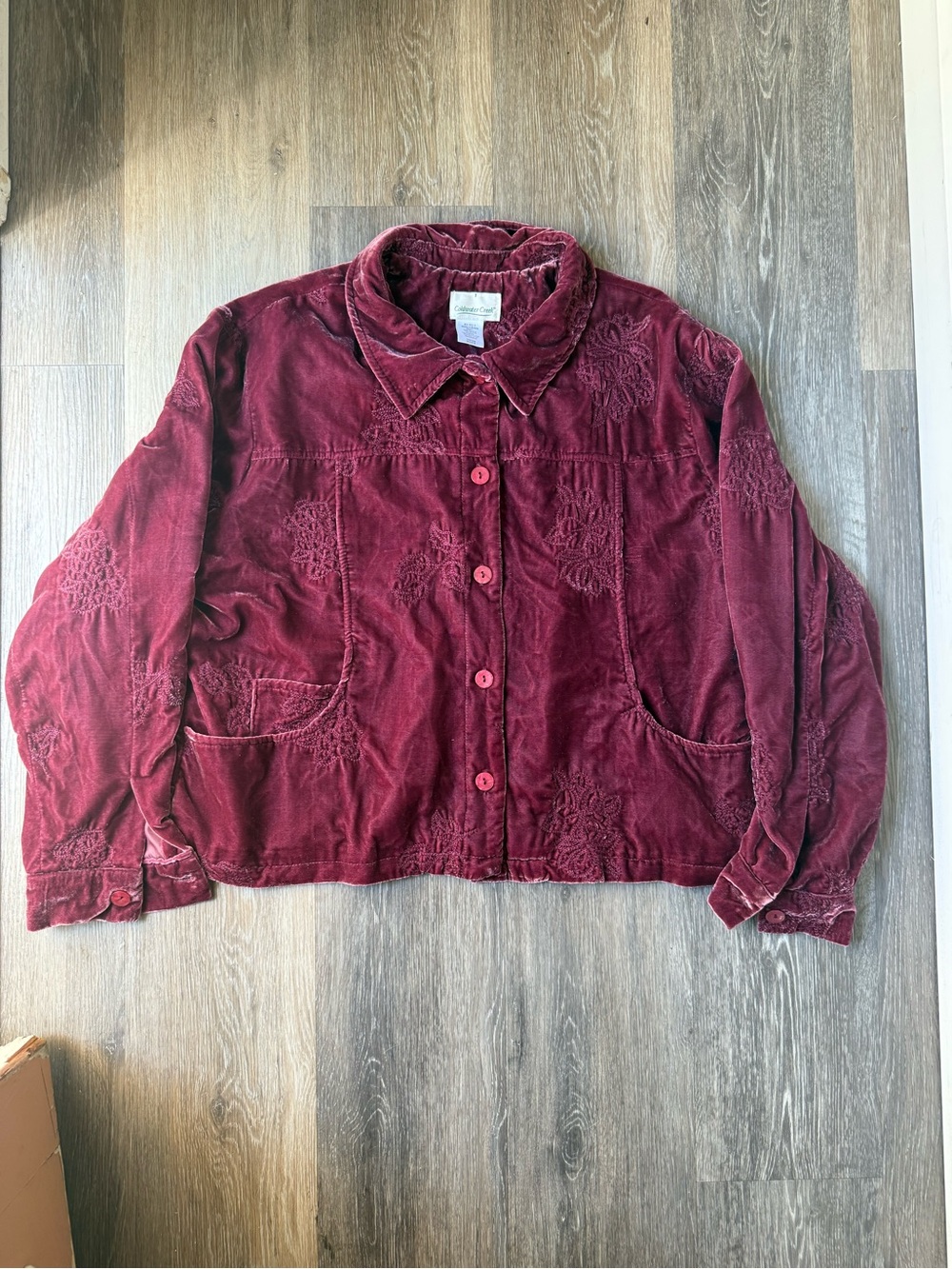 Vintage Coldwater Creek Dark Pink/Purple Velvet  Embroidered Button Jacket M/L